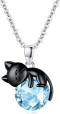 wholesale 14K Gold Pink Crystal Black Cat Pendant Necklace for Women Cats Lover-0-34