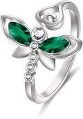 wholesale 925 Sterling Silver Austrian Crystals Dragonfly Adjustable Open Ring Fine Jewelry Gifts-0-0