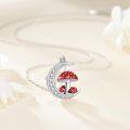 wholesale 925 Sterling Silver Red Enamel Ladybug & Mushroom Crescent Moon CZ Pendant Necklace for Women Girls Gifts-0-4