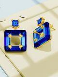 wholesale 925 Sterling Silver & Gold Plated Square Stud Earrings with Blue Crystal, Elegant Gift for Women-0-4