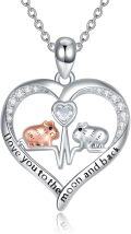 wholesale 925 Sterling Silver Heart-Shaped Hamster Pendant Necklaces for Women - Love You to the Moon and Back Gifts for Mom/Daughter/Birthday/Christmas/Mother's Day-0-0