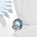 wholesale 925 Sterling Silver Round Blue Topaz Mountain Pendant Necklaces for Women Christian Gifts Jewelry-0-2