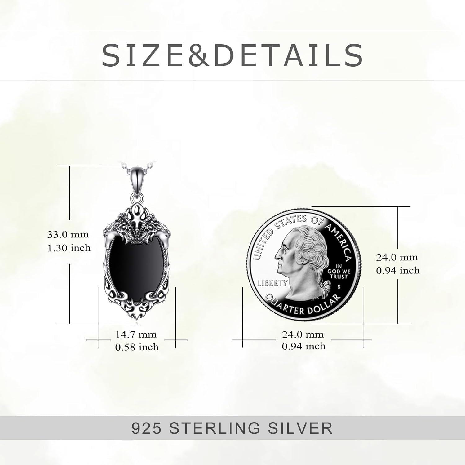 wholesale 925 Sterling Silver Gothic Black Onyx Pendant Necklace with Horse Heads and Crown Design for Women's Halloween Jewelry-0-3