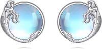 wholesale 925 Sterling Silver Blue Moonstone Mermaid Stud Earrings for Women Gift Ideas-Mermaid