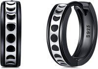 wholesale 925 Sterling Silver Black Moon Phase Hoop Earrings 14mm Minimalist s-Moon Phase