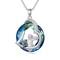 TOUPOP Sterling Silver Blue Crystal Cat Necklace Jewelry Gifts For Women Cat Lovers-undefined