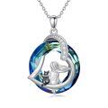 TOUPOP Sterling Silver Blue Crystal Cat Necklace Jewelry Gifts For Women Cat Lovers-0-0