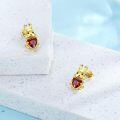 wholesale Gold 925 Sterling Silver Red Heart Crystal Bunny Stud Earrings for Women and Girls-0-3