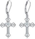wholesale 925 Sterling Silver Cross CZ Leverback Drop Earrings-0-0