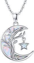 wholesale 925 Sterling Silver White Fire Opal Crescent Moon & Star Celtic Tree of Life Pendant Necklace for Women Sisters -0-0
