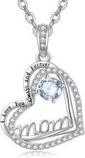 wholesale S925 Sterling Silver Aquamarine Mom Necklace - 1 Carat Natural Birthstone Pendant for Women, Ideal Gift for Mother's Day, Birthday, Anniversary-0-0
