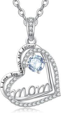 wholesale S925 Sterling Silver Aquamarine Mom Necklace - 1 Carat Natural Birthstone Pendant for Women, Ideal Gift for Mother's Day, Birthday, Anniversary-03 Mar - Aquamarine