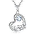 wholesale S925 Sterling Silver Aquamarine Mom Necklace - 1 Carat Natural Birthstone Pendant for Women, Ideal Gift for Mother's Day, Birthday, Anniversary-0-0