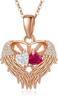wholesale Sterling Silver 2 Birthstones Angel Wings Necklace for Women-04-07-Apr-Jul