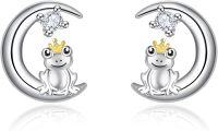 wholesale 925 Sterling Silver Frog Crown Moon Stud Earrings for Women - Hypoallergenic -Frog
