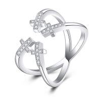 wholesale 925 Sterling Silver Cross Open Ring With Diamonds For Men And Women Elegant Design Jewelry Gift-Cross