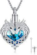 wholesale 925 Sterling Silver Heart-Shaped Unicorn Urn Keepsake Jewelry with Blue Crystals and Funnel Set - Memorial Cremation Ashes Holder Necklace for Women-0-0