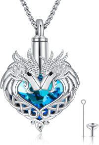 wholesale 925 Sterling Silver Heart-Shaped Unicorn Urn Keepsake Jewelry with Blue Crystals and Funnel Set - Memorial Cremation Ashes Holder Necklace for Women-Dragon Urn Necklace