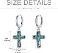 wholesale 925 Sterling Silver Natural Turquoise Stone Cross Drop Dangle Hoop Earrings for Women and Grandmas-0-1