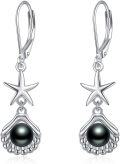 wholesale Sterling Silver Pearl Seashell Starfish Drop Dangle Earrings-0-5