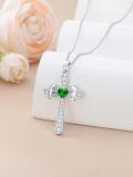wholesale  925 Sterling Silver Emerald Cross Bow Pendant Necklace with Cubic Zirconia - May Birthstone Gift for Women-0-3