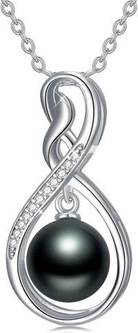 wholesale  Silver Black Pearl Pendant Necklace 10mm Freshwater Pearl Jewelry Gift for Women -10mm-Style1-A1