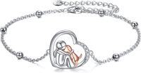 wholesale 925 Sterling Silver Adjustable Bracelet with Cat and Dog Hug Design 7+2 s for Women-Silver-Dog Bracelet