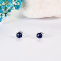 wholesale 925 Sterling Silver Natural Lapis Lazuli Round Halo Gemstone Stud Earrings Gift-0-2