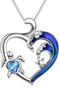wholesale 925 Sterling Silver Heart-Shaped Blue Enamel Sea Life Charm Necklace for Women Girls s-0-0