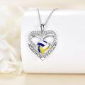 wholesale 925 Sterling Silver Volleyball Enamel Heart Pendant Necklace for Women Sport Gift-0-1