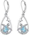 wholesale 925 Sterling Silver Teardrop Shape Larimar Stone Sea Turtle & Starfish Design Leverback Earrings Gift for Her-0-0