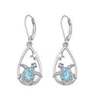 wholesale 925 Sterling Silver Sea Turtle Drop Earrings Wholesale With Blue Aquamarine-Turtle Earrings