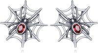 wholesale 925 Sterling Silver Spider Web Stud Earrings with Red Crystal Eyes Halloween Gift for Women Girls-Sipder