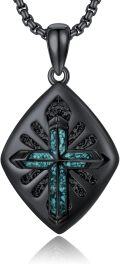 wholesale 925 Sterling Silver Black Cubic Zirconia Cut Turquoise and Malachite Cross Pendant Necklace -0-0