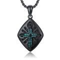 wholesale 925 Sterling Silver Black Cubic Zirconia Cut Turquoise and Malachite Cross Pendant Necklace -0-0