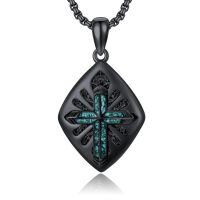 wholesale 925 Sterling Silver Black Cubic Zirconia Cut Turquoise and Malachite Cross Pendant Necklace -Turquoise Cross Necklace