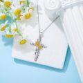 wholesale 925 Sterling Silver Yellow Gold Plated Sunflower Pendant Necklaces with Cubic Zirconia and Chain for Women  (Length: 46cm)-0-2