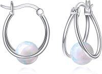wholesale Sterling Silver Gemstone Earrings Pearl Moonstone Turquoise Onyx Jade Opal Lapis Lazuli-Created Opal Hoop Earrings