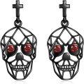 wholesale 925 Sterling Silver Skull Cross Red Stone Gothic Punk Stud Earrings-0-0