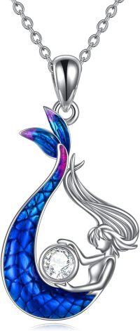 wholesale 925 Sterling Silver Blue Crystal Mermaid Necklace Ocean  for Women Girls-mermaid-01
