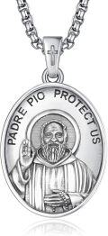 wholesale 925 Sterling Silver Padre Pio Protect Us Pendant Necklace  w/ Cross & 24 Chain-0-0