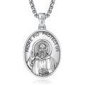 wholesale 925 Sterling Silver Padre Pio Protect Us Pendant Necklace  w/ Cross & 24 Chain-0-0