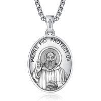wholesale 925 Sterling Silver Padre Pio Protect Us Pendant Necklace  w/ Cross & 24 Chain-A34-Padre Pio