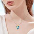 wholesale 925 Sterling Silver Blue Crystal Heart with Gold Sunflower and Cubic Zirconia Accents Pendant Necklace for Daughter-0-1