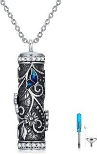 wholesale 925 Sterling Silver Butterfly and Flower Design Cremation Jewelry Urn Keepsake for Ashes with Chain & Funnel Set - Pet Memorial Necklace (Paw Print)-Butterfly