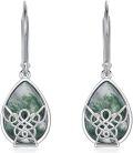 wholesale 925 Sterling Silver Celtic Knot Teardrop Green Moss Agate Drop Earrings-0-0
