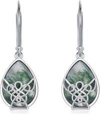 wholesale 925 Sterling Silver Celtic Knot Teardrop Green Moss Agate Drop Earrings-Moss Agate Angel
