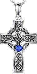 wholesale 925 Sterling Silver Blue Heart Celtic Knot Cross Necklace for Women Men Irish Catholic s 43cm Chain Length-0-0