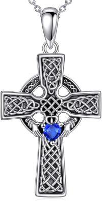 wholesale 925 Sterling Silver Blue Heart Celtic Knot Cross Necklace for Women Men Irish Catholic s 43cm Chain Length-Celtic Claddagh Cross