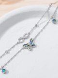 wholesale 925 Sterling Silver Butterfly & Opal Beads Double Layered Ankle Anklet-0-1